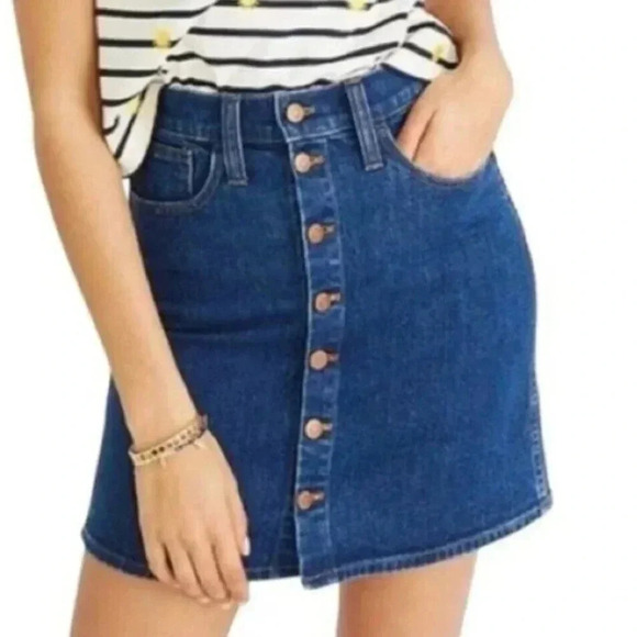 Madewell Womens Annetta Wash Button Front Stretch Denim Straight Mini Skirt 32 - Picture 1 of 10